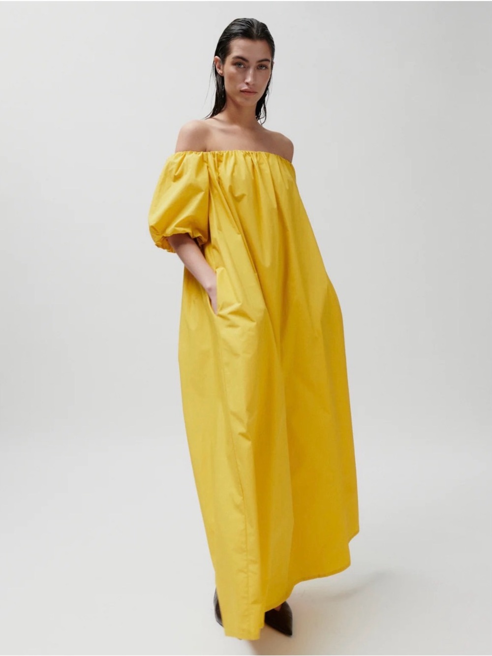 Day Birger et Mikkelsen Yellow Sunny Off-Shoulder Maxi Dress with Puffed Sleeves